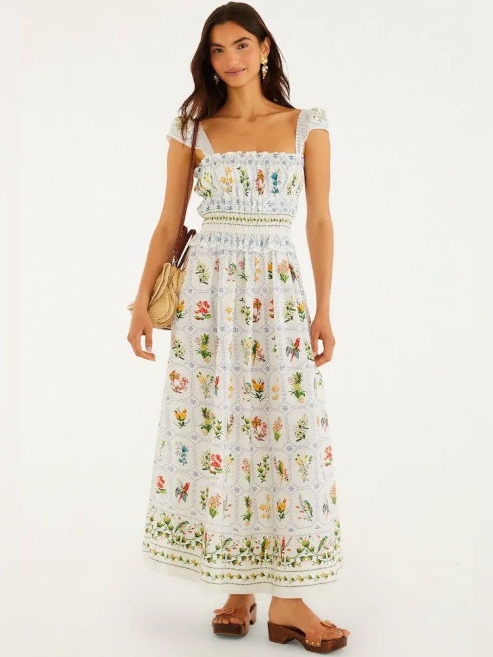 Farm Rio Women's Tropical Porcelain Off-White Maxi Dress Sz Medium